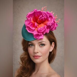 Vibrant Pink and Teal Floral + Coral Fascinator Kentucky Derby Hat Fun Headwear